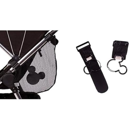 J.L. Childress Disney Baby Side Sling Cargo Net, Stroller Organizer & Storage, Mickey Black & Disney Baby Mickey Stroller Hooks, 2 Pack, Black