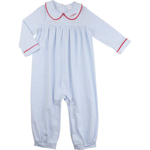 Blue Mini Stripe Knit Long Romper