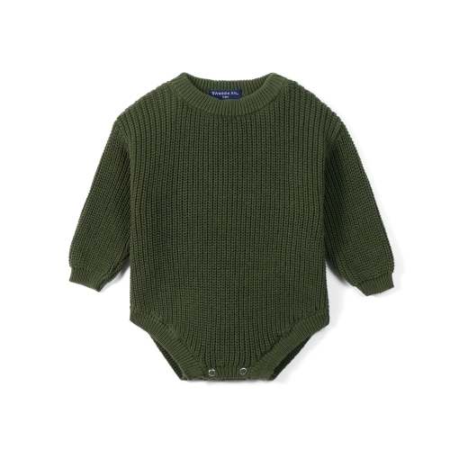 Long Sleeve Classic Chunky Knit Baby Romper in Forest Green