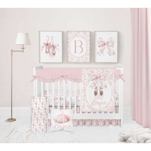 Baby Girl Crib Bedding Set, Ballerina Nursery Bedding, Pink Bow Crib Bedding, Ballet Baby Bedding Crib Sets Girl, Baby Girl Nursery Decor