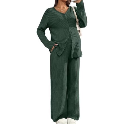 BLENCOT Maternity Lounge Set 2 Piece Long Sleeve Top and Pants with Pockets