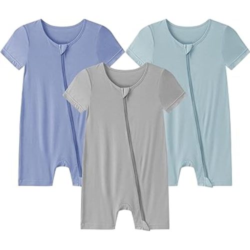 Baby Romper 3 Pack Bamboo Rayon Footless Short Sleeve Zipper Romper