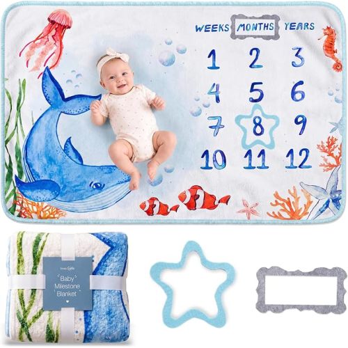 Baby Milestone Blanket| Original Design Baby Monthly Milestone Blanket Boy Girl|Baby Photography Props Blanket| 60'x40' Ocean World