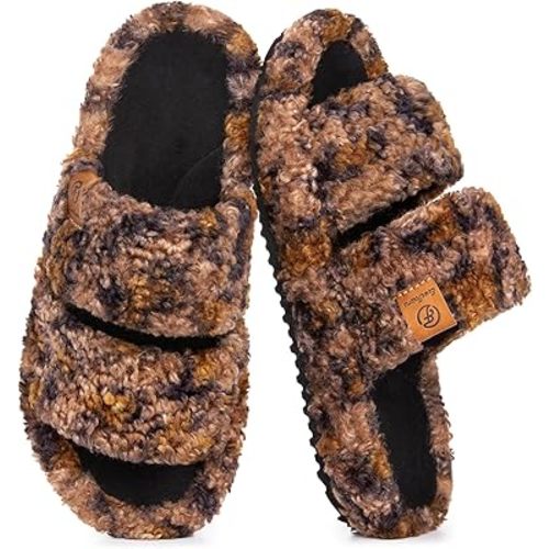 EverFoams Womens Fuzzy Open-toe Slippers Soft Comfy Memory Foam Indoor House Shoes