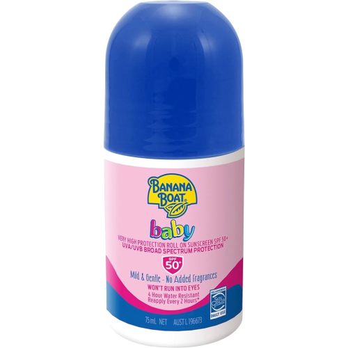 BANANA BOAT Baby Sunscreen Roll On Lotion SPF50+ 75ml, UVA/UVB, Mild & Gentle, Fragrance-Free, 4-Hour Water Resistant, Made in Australia
