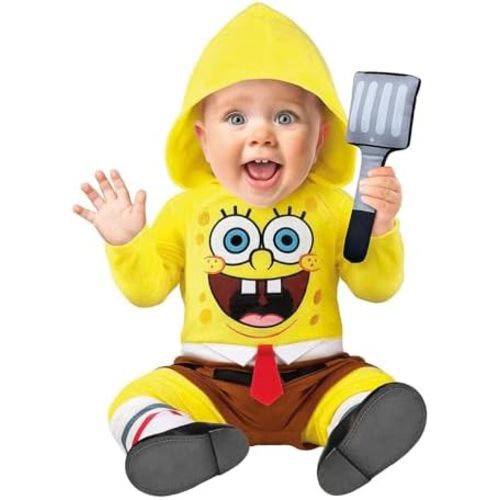Spirit Halloween SpongeBob SquarePants Baby Jumpsuit Costume, Officially Licensed, Features an Attached Hood & Spatula Prop