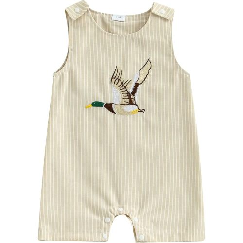 Yoawdats Newborn Baby Boy Girl Clothes Stripes Sleeveless Duck Embroidery Overall Romper Cute Infant Summer Spring Outfit