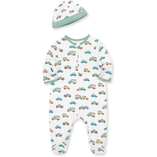 Little Me Baby Boy Clothes 2-Piece Baby Sleeper and Cap Set, 100% Cotton Footies Baby Essentials, Preemie to 9 Months