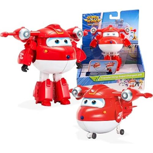 Super Wings Transformable Toys 5" Action Figure Supercharged Tobot Jett, 2 in 1 Rescue Bots Transforming Airplane Robot Toys, Educational Toy for Boys and Girls Age 3+, Gifts for Preschool Kids, Jett