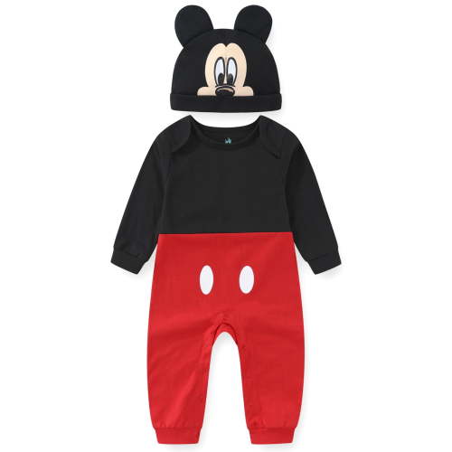 Disney Mickey Mouse Long Sleeve Romper Coverall with Hat Cap (Baby Boys), 2 Piece Set, Sizes NB-24M