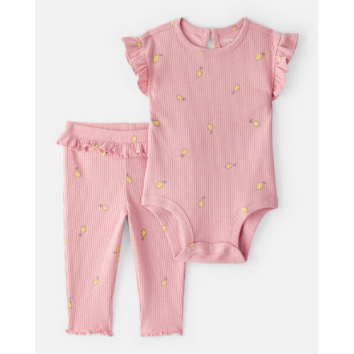 Baby Girl Lemon Bodysuit & Pant Set - Pink | Carter's