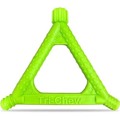 Tri Chew - Child Oral Motor Tool, Chewy Tubes for Sensory Kids, Autism Chew Tools, Stimulates Gums, Tongue & Lips, Triangular Grip, Dishwasher Safe, Soft Yellow Teether