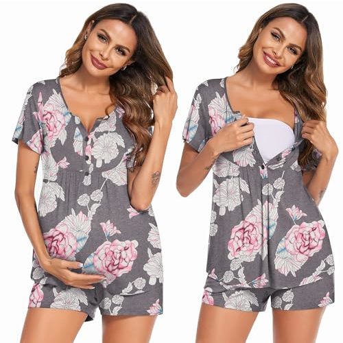 Ekouaer Women's Maternity Nursing Pajama Sets Short Sleeve Postpartum Pajamas Breastfeeding Pregnancy Clothes