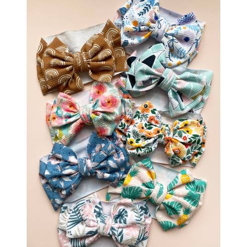 Baby Girl Headbands | Floral Tropical Patterned Knot Bow Stretchy Headband Hair Wrap Accessory | Newborn 0-12 Months Toddlers Small Children