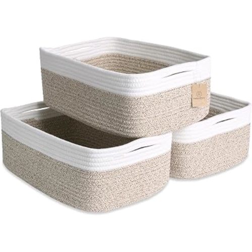 Woven Rope Baskets for Organizing, 3 Pack, 15.5 x 11 x 5.5" Storage Bins