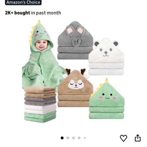 CandyHome 12 PCS Baby Bath Towels Set for Infants Toddlers, 4 PCS Animal Hooded Baby Towels & 8 PCS Washcloths Set, Ultra Absorbent Cute Soft Newborn Essentials Gift for Boys & Girls
