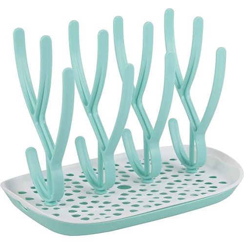 Baby Bottle Drying Rack Space Saving Countertop Baby Bottle Holder, Drying Rack for Baby Bottles Accessories - Stores Up to 12 Bottles, Dishwasher Safe (Aqua)