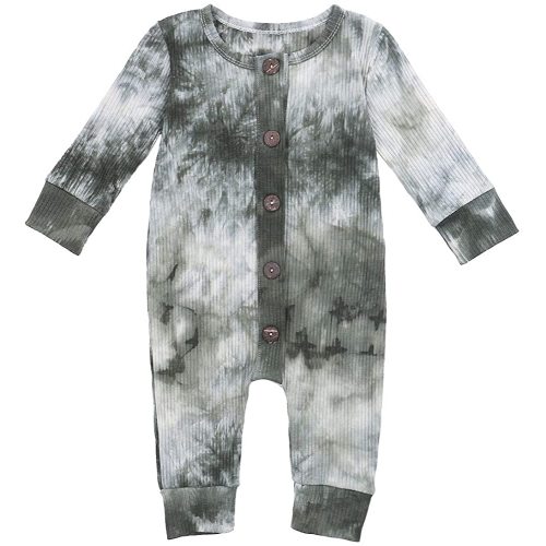 iddolaka Newborn Baby Boy Girl Long Sleeve Tie Dye Romper Button Jumpsuit Bodysuit One Piece Ribbed Outfit Fall Clothes