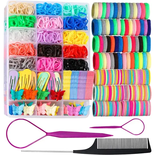 Teenitor Elastic Hair Ties, Hair Accessories for Girls, Colorful Baby Elastic Hair Bands Set Rubber Bands for Hair with Hair Clips