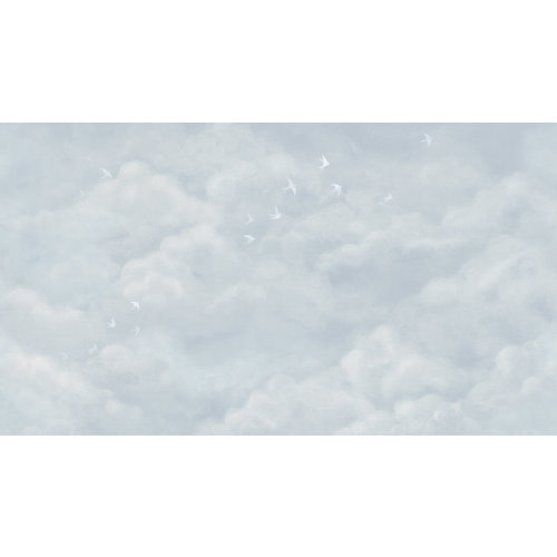 Tender Clouds with Yellow Swallows - Soft Blue