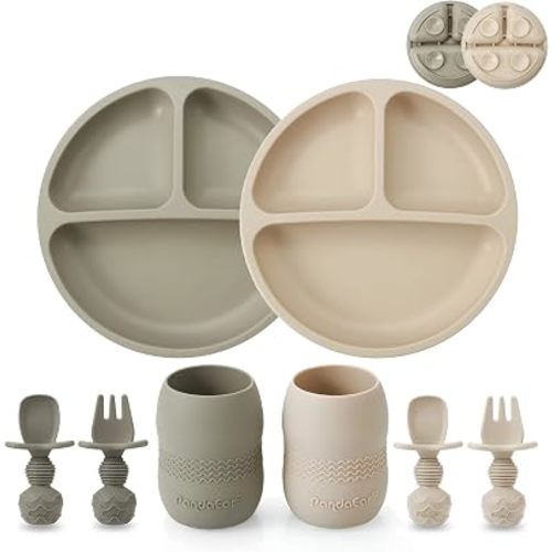 PandaEar Silicone Baby Feeding Set with Divided Suction Plate