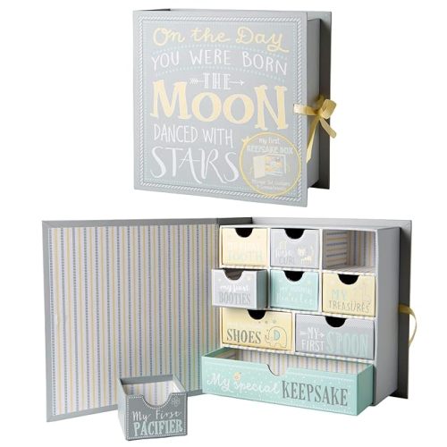 Votum Baby Keepsake Box, Moon & Stars, 9 Compartments, Memory Box | Handcrafted, Lightweight Baby Keepsake Trunk, Gender-Neutral Newborn Gift with 9 Compartments for First Memories