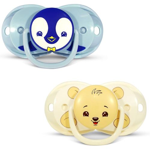 RaZbaby Keep-It-Kleen Baby Pacifier 2-Pack Closes When Dropped - BPA-Free Silicone Orthodontic Nipple, Ideal for Travel, Nipple Stays Clean, 0-36 Months - Bear/Pinguin Design