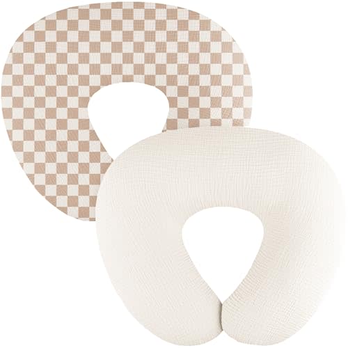 MairMore 2-Pack Muslin Nursing Pillow Covers, Breathable 100% Cotton Breastfeeding Pillow Slipcovers for Standard Nursing Pillows, Soft Covers for Baby Girls and Boys with Zipper