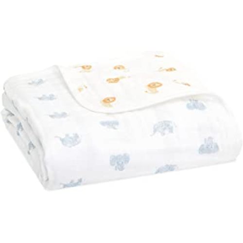 aden + anais 100% Organic Cotton Muslin Baby Blanket Crib Bedding for Newborn Baby and Toddler, Nursery Blanket for Boys and Girls, Baby Registry and Shower Gift - Animal Kingdom, Hello Elephants