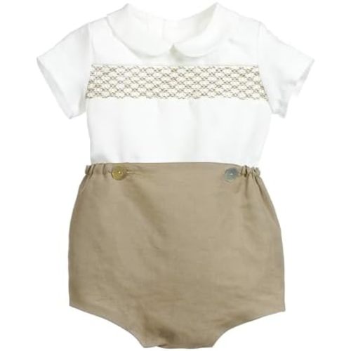 Twoflower Smocked toddler boy outfits Summer Cotton Short Sleeve boys' button-down shirts Casual 2 piece Clothing Set