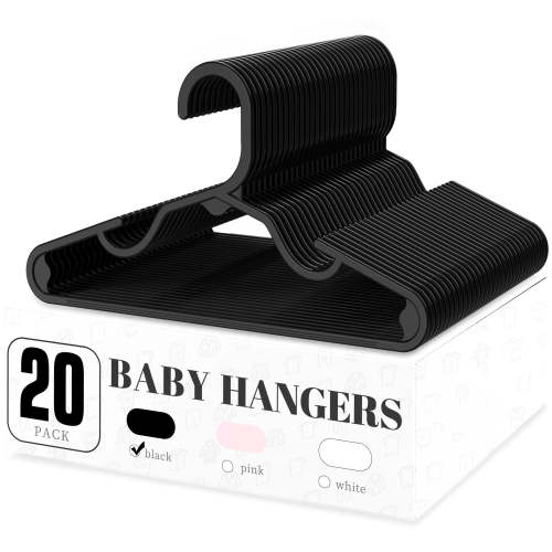 Cozymood Kids Plastic Hangers, 20 Pack Baby Clothes for Closet, Non-Slip Toddler Hangers for Infant Child Clothing, Small Children Hangers for Pants Coats Skirts, Black