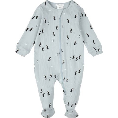 Penguin Print Stretch Cotton Rib One-Piece Footed Pajamas, Newborn