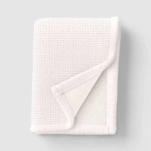 Chenille Knit Throw Blanket with Faux Shearling Reverse Ivory - Threshold™