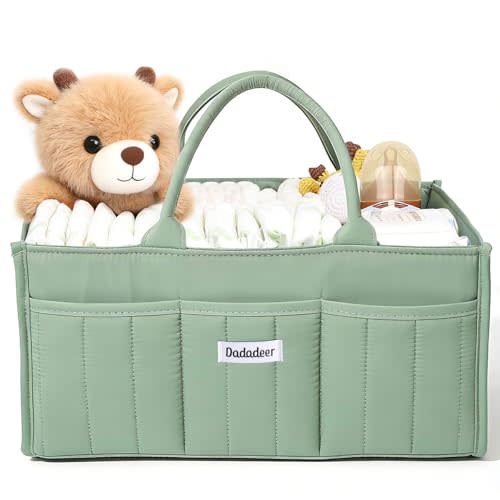 Baby Diaper Caddy Organizer, Portable Nursery Storage Basket for Newborn Essentials, Changing Table & Car Caddy Organizer, Gift for Baby Shower, Registry Must-Have for Boy Girl, Green