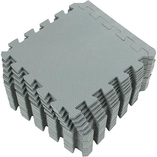 Yostrong® 18 Tiles Interlocking Puzzle Foam Baby Play Mat with Straight Edges for Playing - EVA Babies Crawling Mat | Rubber Floor Work Out Mats for Home Gym. Gray. YOC-Lb18S18