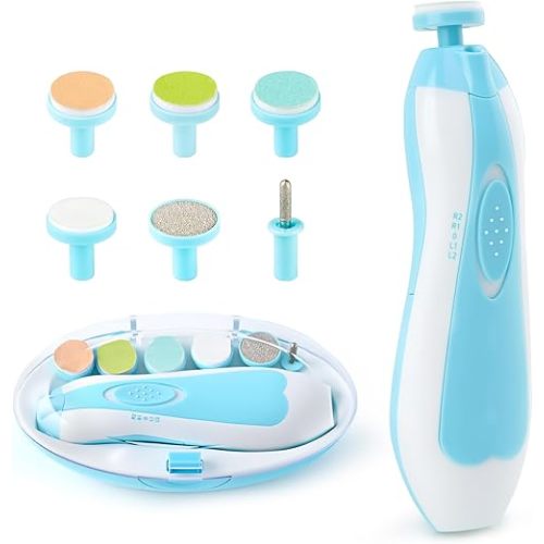 Baby Nail Trimmer File with Light Safe Electric Nail Clippers Kit for Newborn Infant Toddler Kids Toes and Fingernails Care, Polish and Trim Battery Operated (AA)