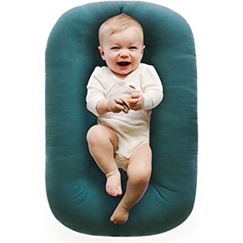 100% Cotton Baby Lounger Play Mat,Tummy Time Mat with Cover for 0-24 Months Newborn Baby,Washable Play Gym Mats for Home Travel-Green