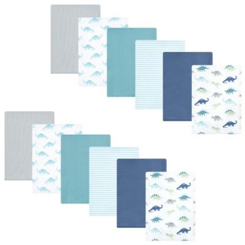 Hudson Baby Flannel Burp Cloth 12pk, Soft Teal Dino, One Size