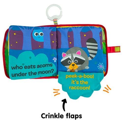 Lamaze Peek-A-Boo Forest — Clip-On — Baby Book — Teething Crinkle Soft Book with Interactive, Washable Fabric Pages