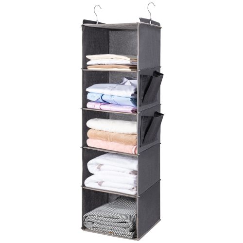 Amazon.com: BOOMIBOO Hanging Closet Organize and Shelves,5-Hanging Shelf with 2 Side Pockets,Storage Foldable (Grey)