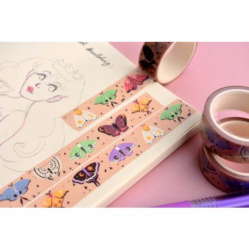 Whimsical Moths Washi Tape | Decoration for Gift Wrap, Scrapbooks, Journals, Planners