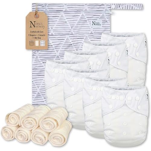 Nora's Nursery Cloth Diapers | 7 Pack | Waterproof,Reusable and Washable