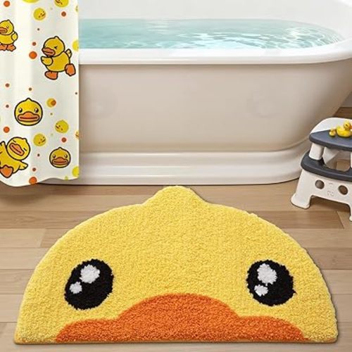 LUMI Cute Rubber Duck Bathroom Rugs, Absorbent Plush Bath Mats, Non-Slip Backing Washable Bath Rugs for Bathroom, Ideal for Kids Shower Sink Bathtub Bedroom, 18"x28", Duck