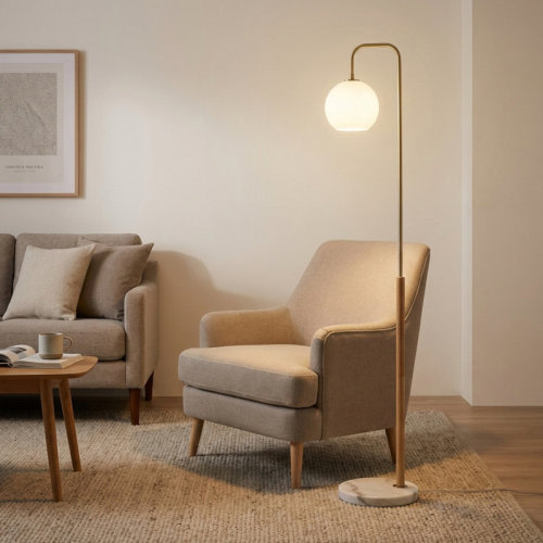 Everly Quinn Aldona 63" MARBLE BASE FLOOR LAMP WITH GLOBE SHADE | Wayfair