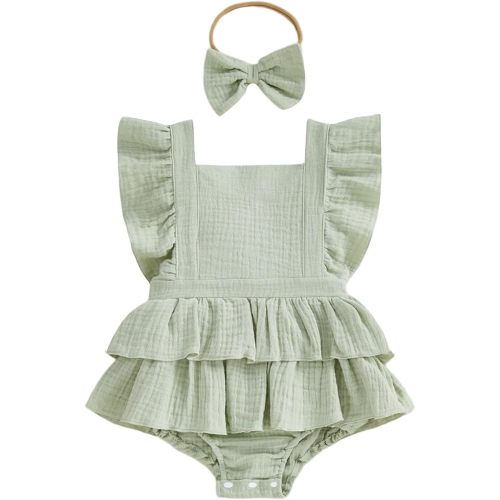 Baby Girl Summer Clothes Newborn Outfit Ruffle Romper Infant Baby Dress Bow Headband Solid Cute Outfits Girls