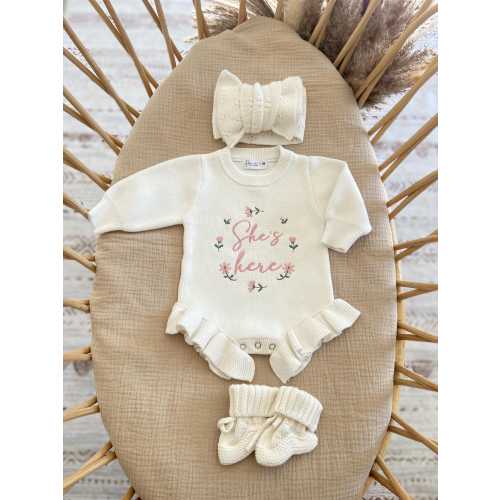 She is here Newborn Outfit,Baby girl Romper with Ruffles