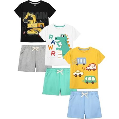 3 Set Toddler Boys Clothes Cotton Outfits Kids Short Sleeve Shirts and Shorts Set Toddler Print Summer Clothes