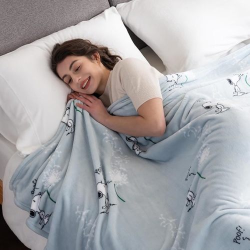 Berkshire Blanket Peanuts® VelvetLoft® Cute Character Snoopy Plush Blanket,Peanuts Snoopy Make A Wish Spring Blue,Twin 60 in x 90 in (Official Peanuts® Product)