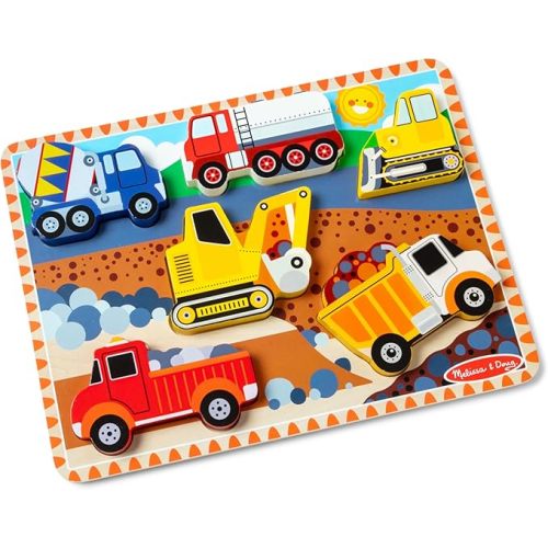 Melissa & Doug Construction Vehicles Wooden Chunky Puzzle (6 pcs) - FSC Certified