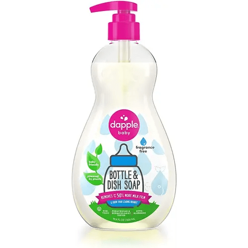 Dapple Baby - Bottle & Dish Soap, Plant Based Bottle Cleaner, Baby Safe Liquid Dish Soap, Fragrance Free Scented - 500ml, 16.9 Ounces